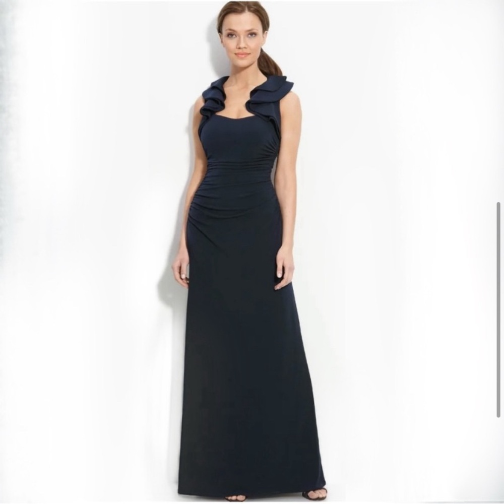Laundry by Shelli Segal Navy Formal Gown Ruffle Dress- size 6